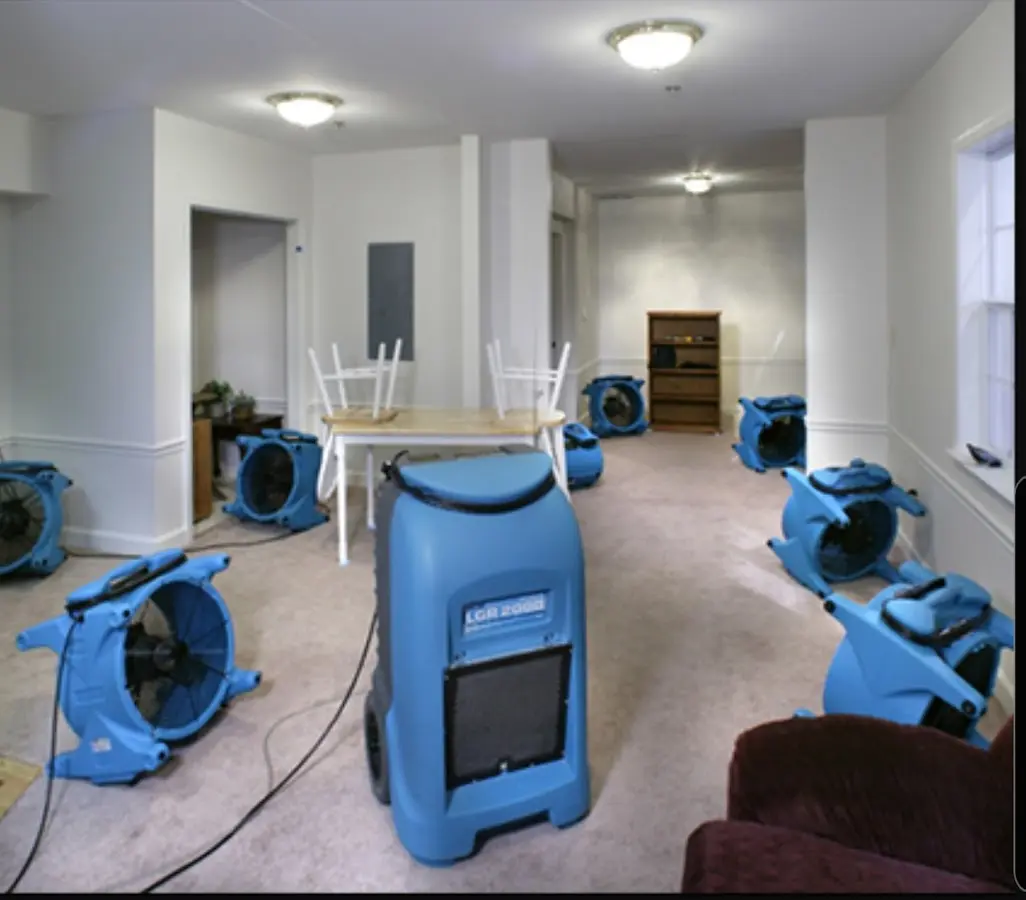 Air movers and dehumidifier setup for Water Extraction & Removal in Cincinnati